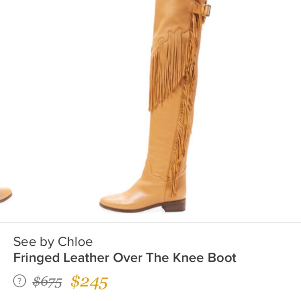 See by Chloe Fringed Leather Over the Knee Boot